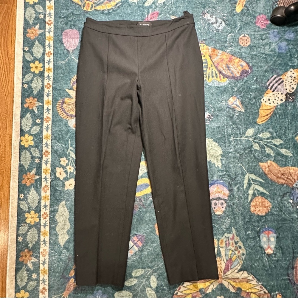 St. John Emma Black Liquid Satin Pencil Cropped Pants 14 GUC